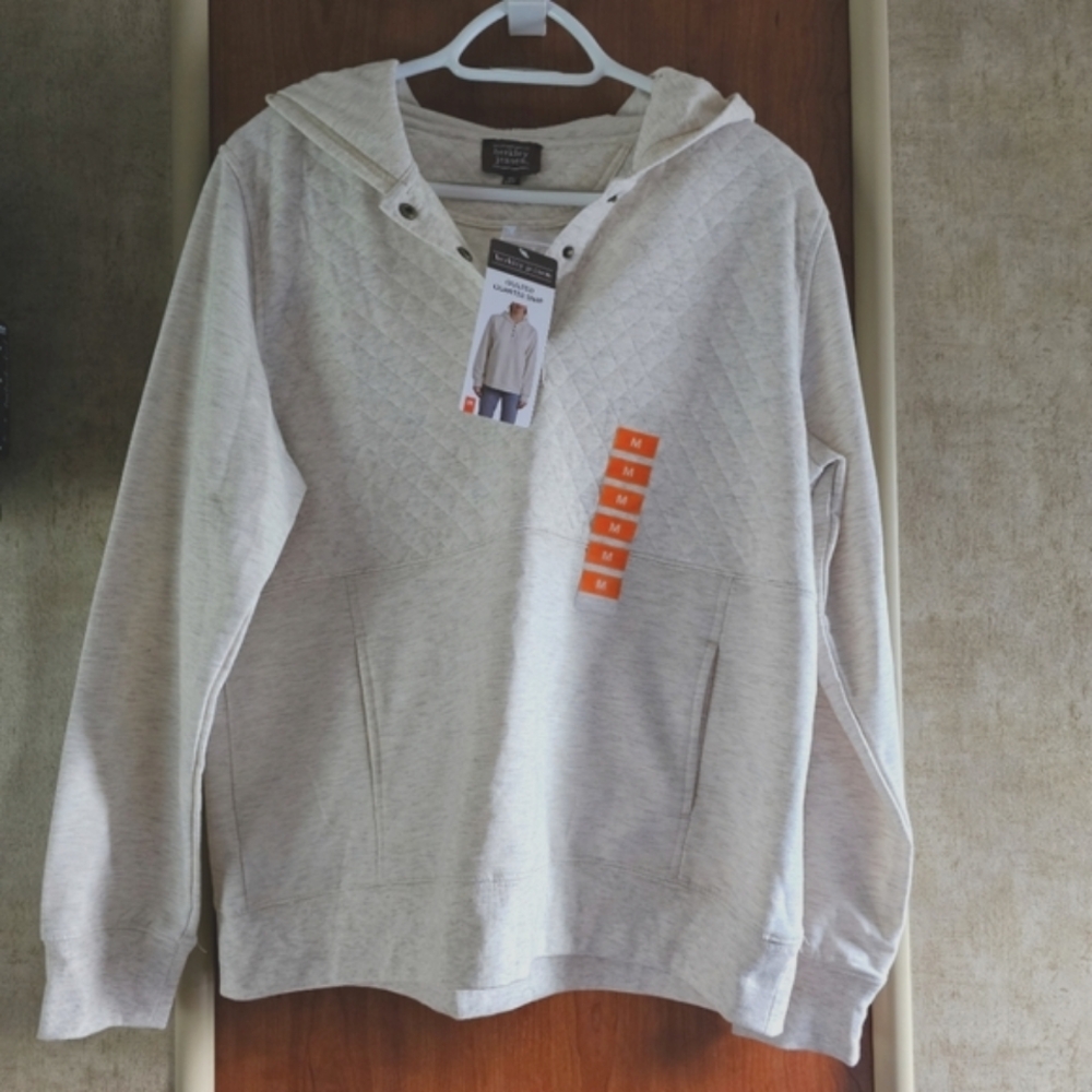 🔥 Quilted Quarter Snap Hooded Sweatshirt  Oatmeal Size Medium